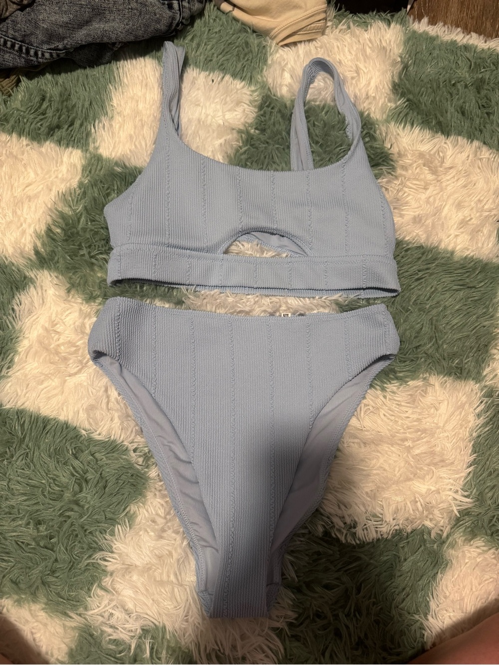 aerie Light Blue Ribbed Cutout Bikini Set